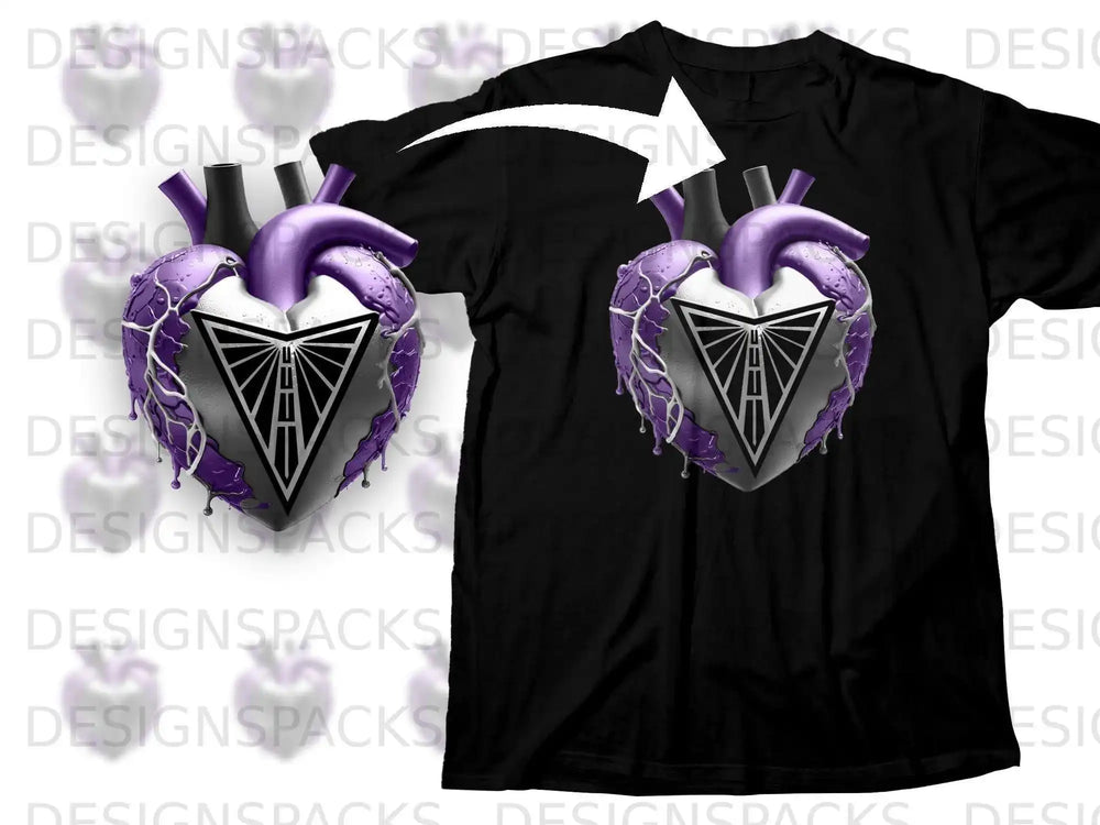 Purple Heart Design T-shirt with Black Base Design