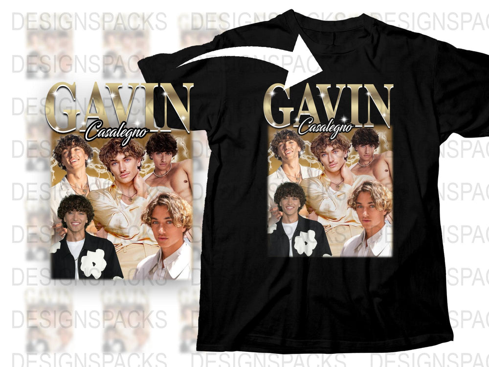Gavin Casual Chic Black T-Shirt, Multiple Photo Collage, Trendy Graphic Tee, Fashion Top for All
