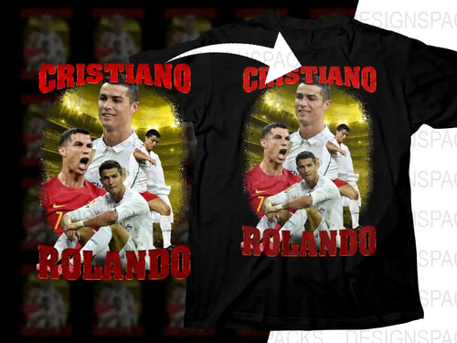 Cristiano Ronaldo soccer t-shirt design with action poses and stadium background