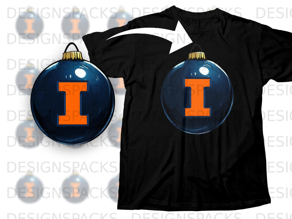 Black t-shirt featuring a dark blue ornament with an orange "I" on it.