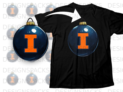 Black t-shirt featuring a dark blue ornament with an orange 