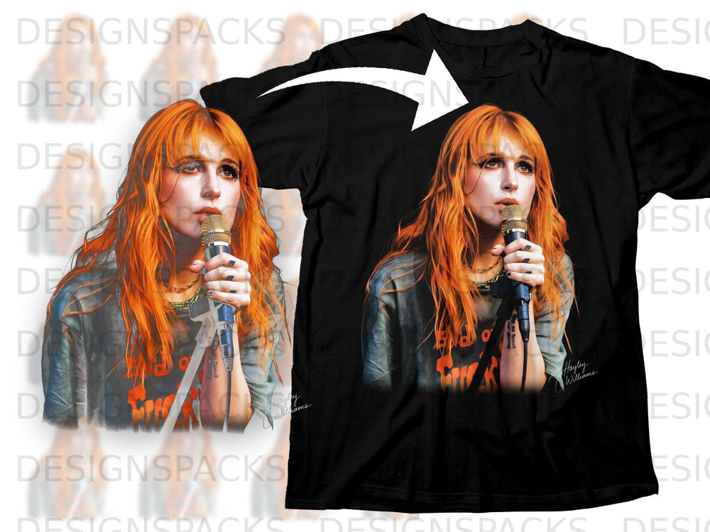 Black t-shirt with graphic of Hayley Williams holding a microphone.