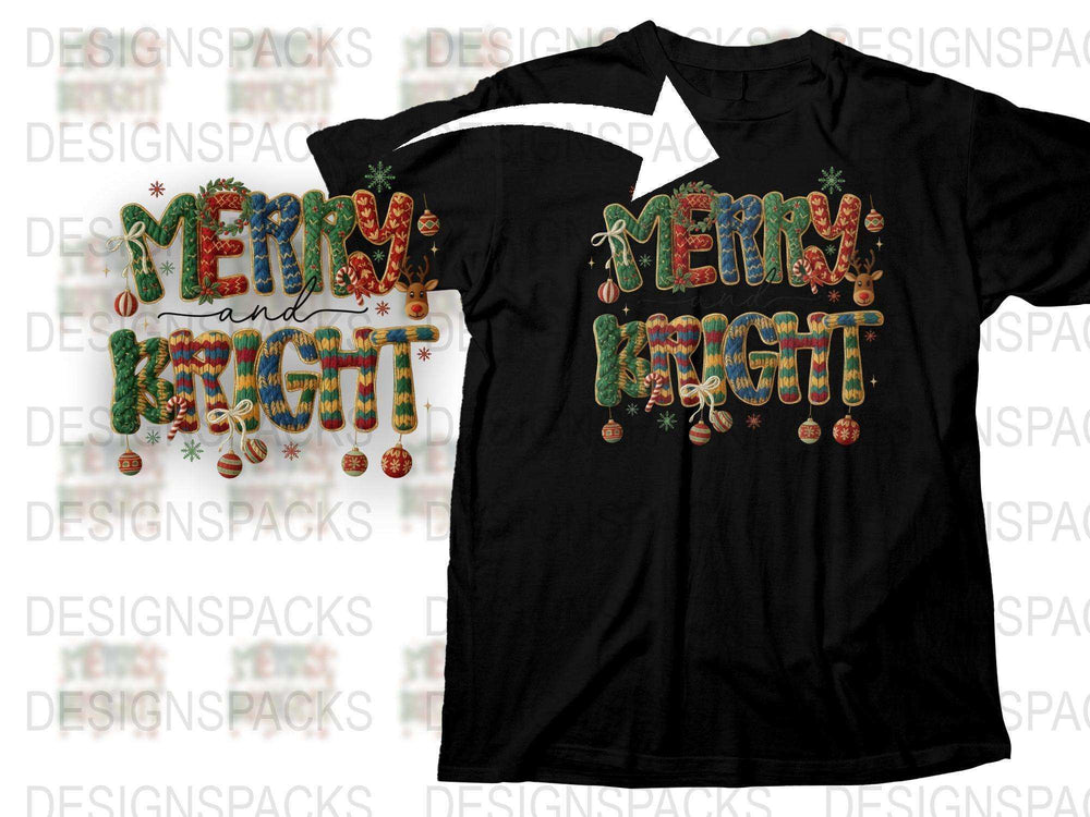 Merry and Bright Christmas T-Shirt, Festive Holiday Tee, Colorful Xmas Ornaments Design, Unisex Winter Apparel