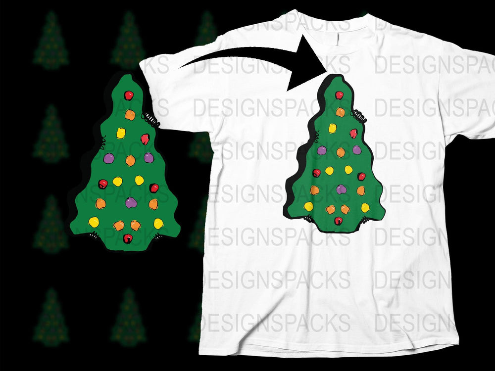 Festive Christmas Tree T-Shirt, Colorful Holiday Lights Design, Unisex Winter Apparel Gift