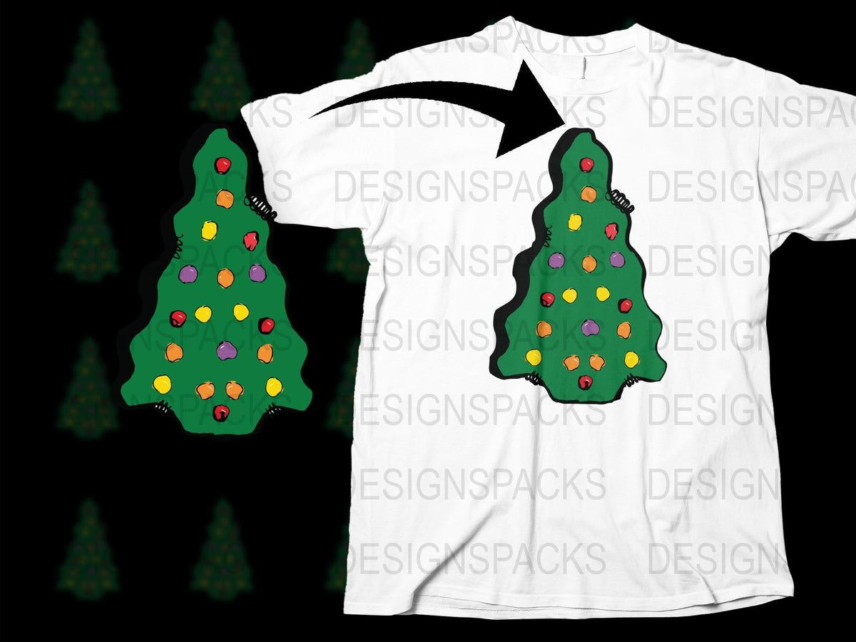 Festive Christmas Tree T-Shirt, Colorful Holiday Lights Design, Unisex Winter Apparel Gift