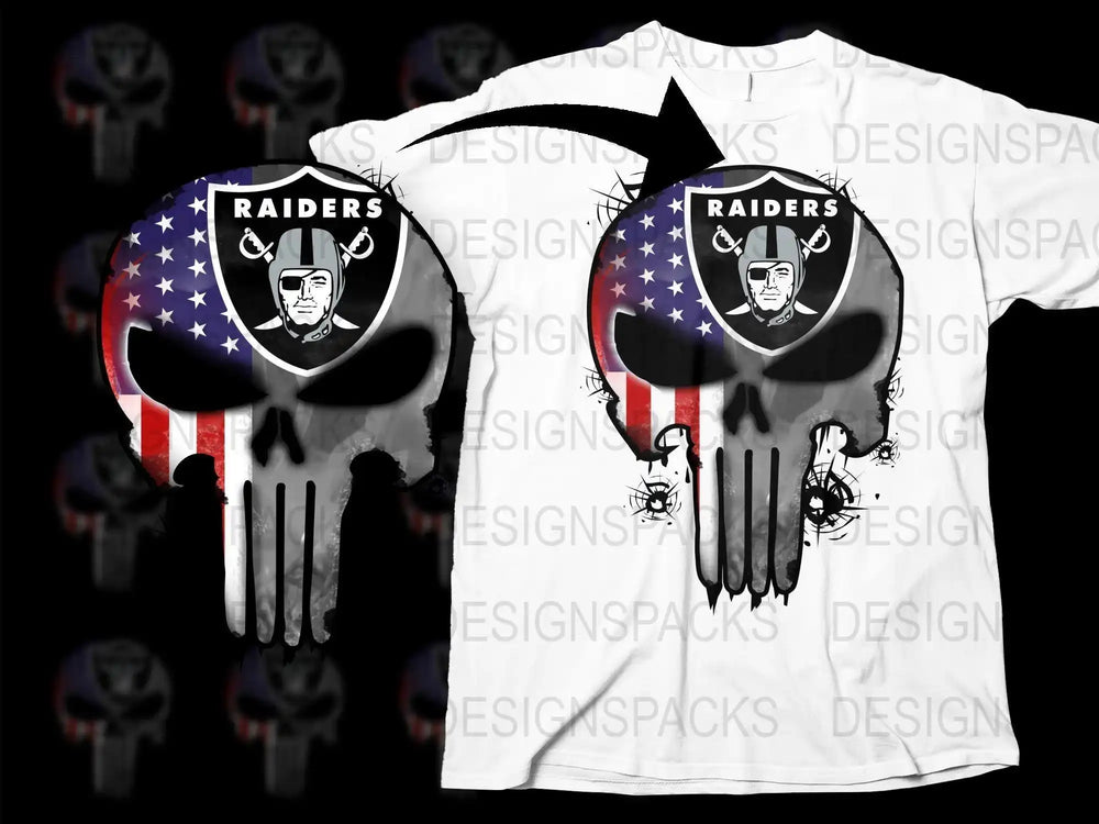 Raiders skull design with American flag, print-ready for DTG/DTF t-shirts