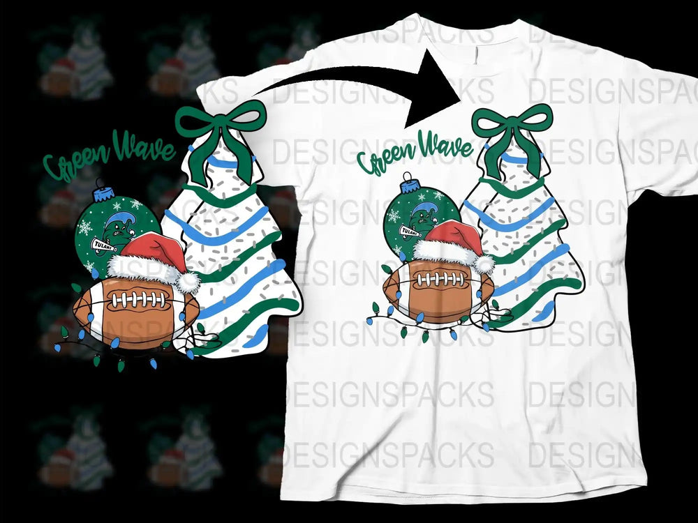 Christmas Football T-Shirt, Festive Santa Hat and Snow Globe Design, Holiday Sports Apparel, Unisex White Tee