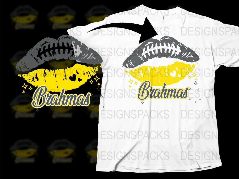 Brahmas football lips design on white t-shirt, print-ready PNG for DTF/DTG