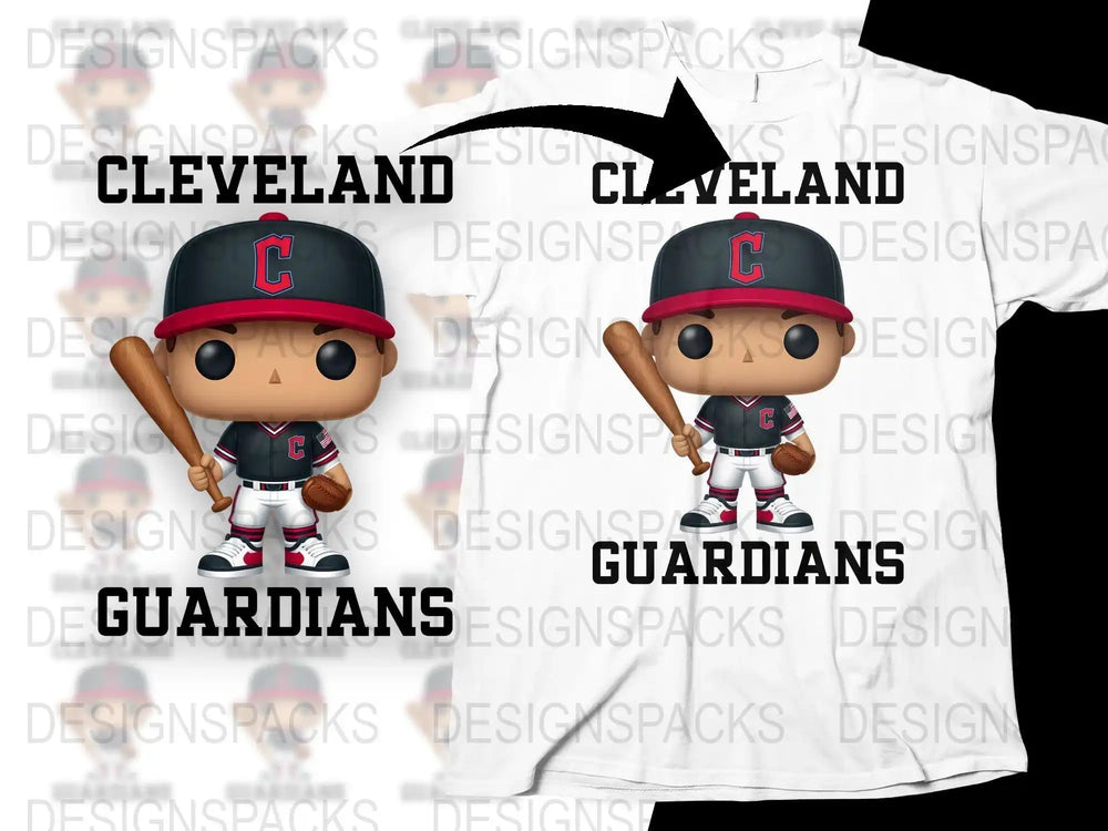 Cleveland Guardians baseball player design for t-shirts, print-ready PNG, DTF, DTG, SVG