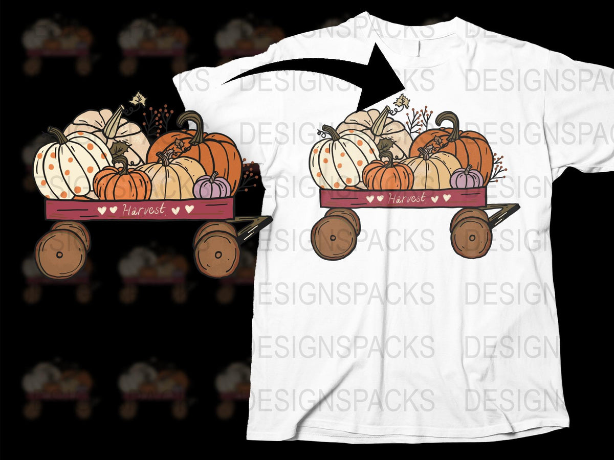 Fall Harvest T-Shirt, Autumn Pumpkin Cart Design, Thanksgiving Shirt, Unisex Adult Graphic Tee