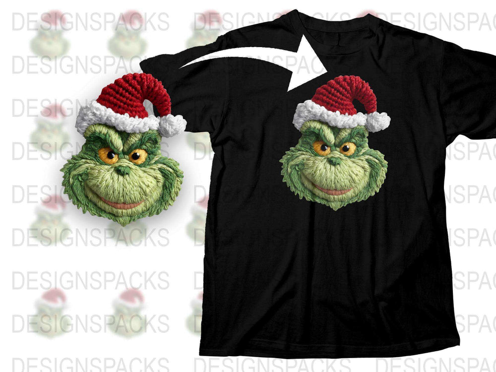 Festive Christmas Grinch T-Shirt, Santa Hat Holiday Graphic Tee, Unisex Winter Apparel Black Cotton Shirt