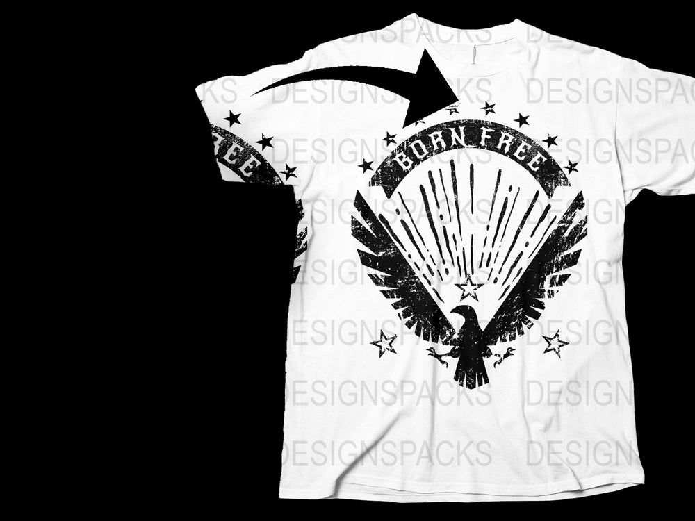 Born Free Eagle Graphic T-Shirt, Vintage Black and White, American Freedom Tee, Patriotic Clothing, Unisex Fashion Shirt