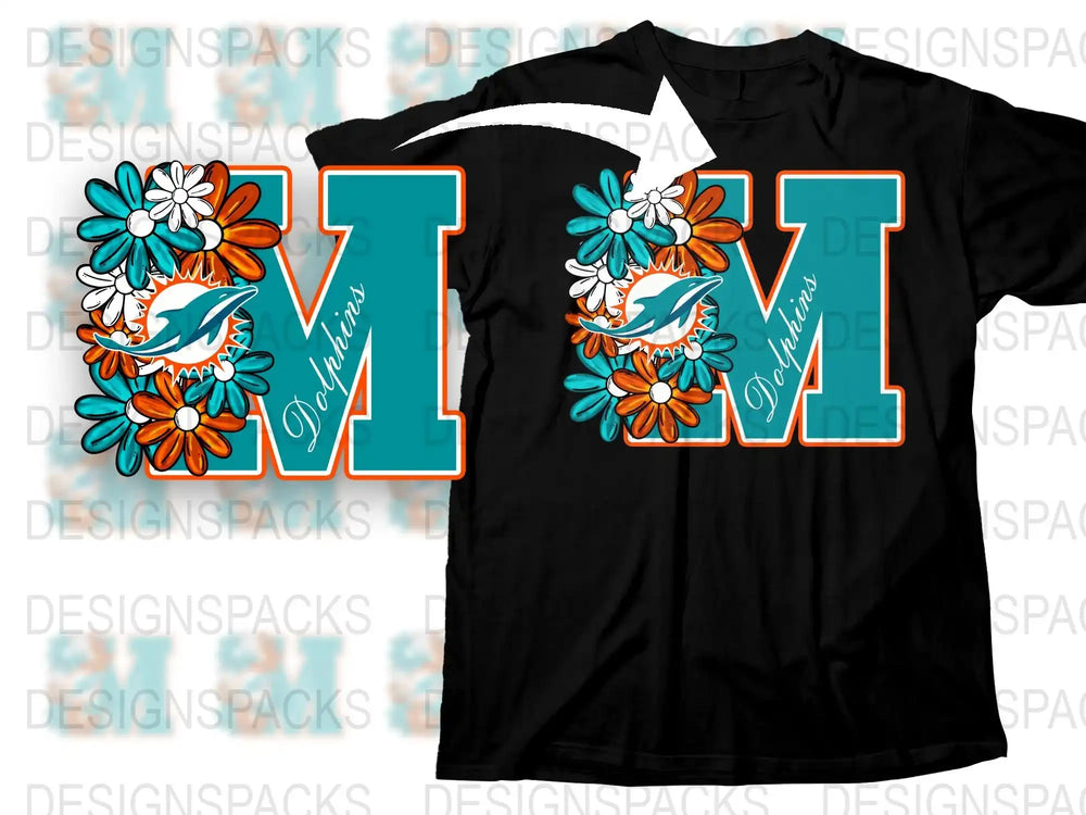 Miami Graphic T-Shirt Floral Design Orange Blue Letters Dolphin Print Summer Casual Wear