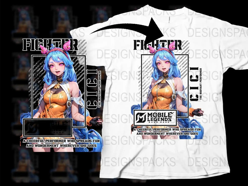 Mobile Legends Fighter Anime Character Design T-Shirt, Gaming Graphic Tee, Unisex Adult Clothing, Vibrant Print, Cool Gift Idea