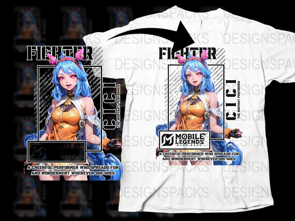Mobile Legends Fighter Anime Character Design T-Shirt, Gaming Graphic Tee, Unisex Adult Clothing, Vibrant Print, Cool Gift Idea