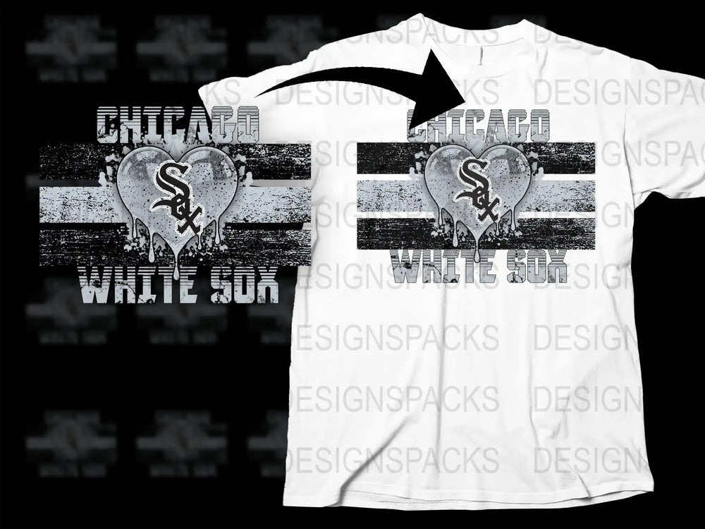 Chicago White Sox heart design on white t-shirt, distressed print, sports fan apparel