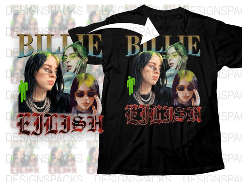 Billie Eilish Inspired Graphic T-Shirt, Trendy Music Pop Icon Tee, Unisex Black Cotton Shirt