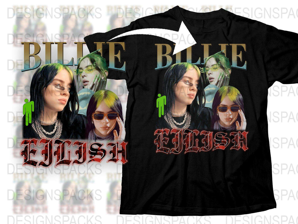 Billie Eilish Inspired Graphic T-Shirt, Trendy Music Pop Icon Tee, Unisex Black Cotton Shirt
