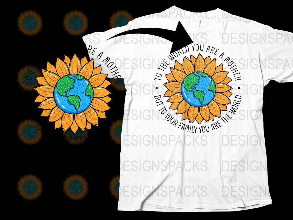 Earth Sunflower Graphic T-Shirt, Eco-Friendly Mother World Quote, Unisex White Tee, Floral Earth Day Apparel, Unique Environmental Gift