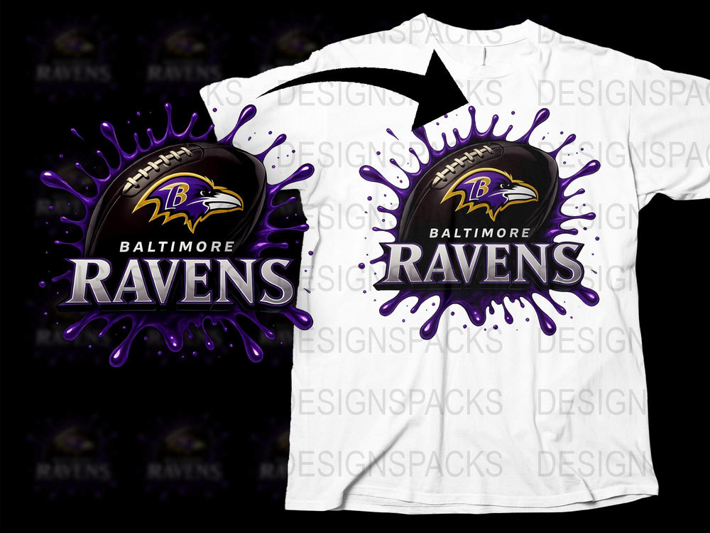 Baltimore Ravens T-Shirt, Splash Ink Design, NFL Team Apparel, Unisex Football Tee