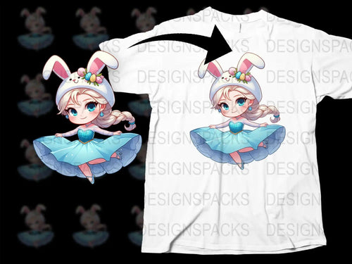 Easter bunny princess design on white t-shirt, perfect for DTF/DTG printing