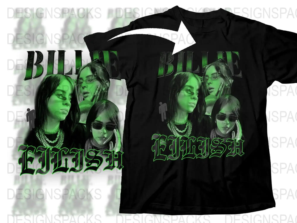Billie Eilish Inspired T-Shirt, Black Graphic Tee, Multiple Poses, Music Fan Apparel