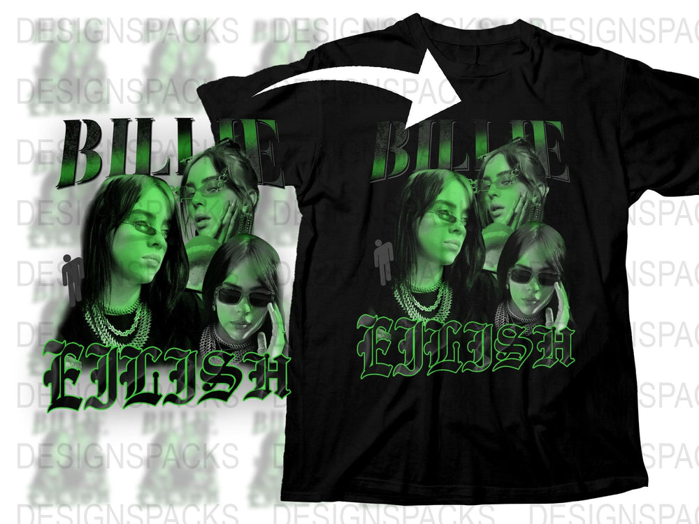 Billie Eilish Inspired T-Shirt, Black Graphic Tee, Multiple Poses, Music Fan Apparel