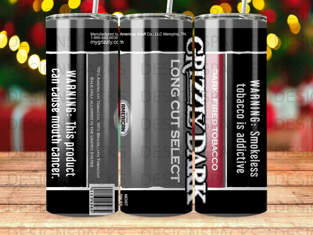Grizzly Dark Long Cut Select smokeless tobacco can with warnings.