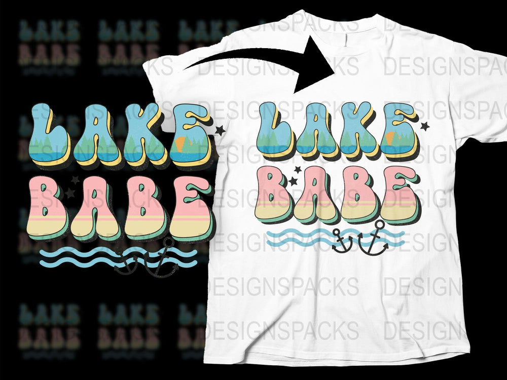 Lake Babe Graphic T-Shirt, Colorful Summer Beach Style Tee, Women's Casual Fashion Top, Cute Vacation Apparel