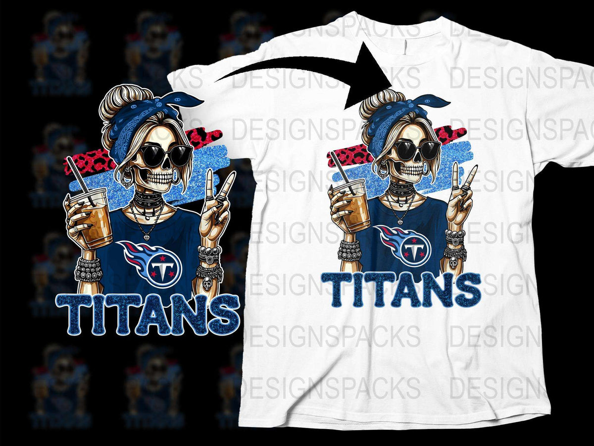 Tennessee Titans Skull T-Shirt, Football Fan Graphic Tee, Sports Team Apparel, Casual Streetwear, Trendy Design, Skull with Sunglasses and