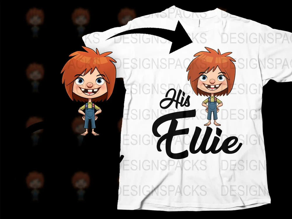 His Ellie cartoon character design on white t-shirt, print-ready SVG/PNG for DTG/DTF