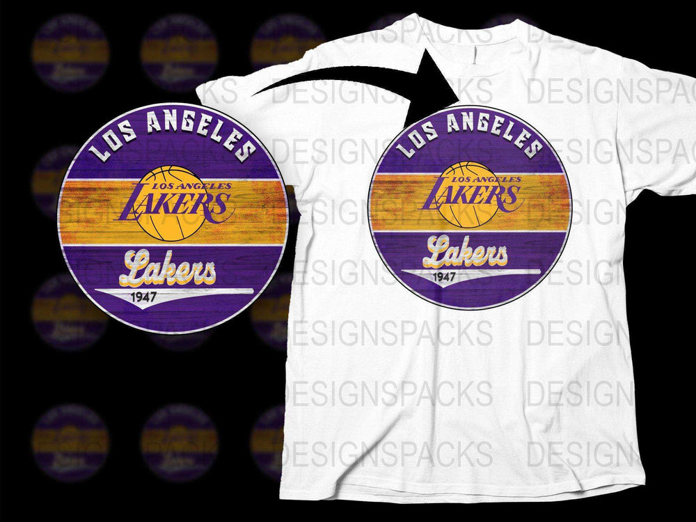 Los Angeles Lakers 1947 vintage design on white t-shirt, perfect for DTF/DTG printing