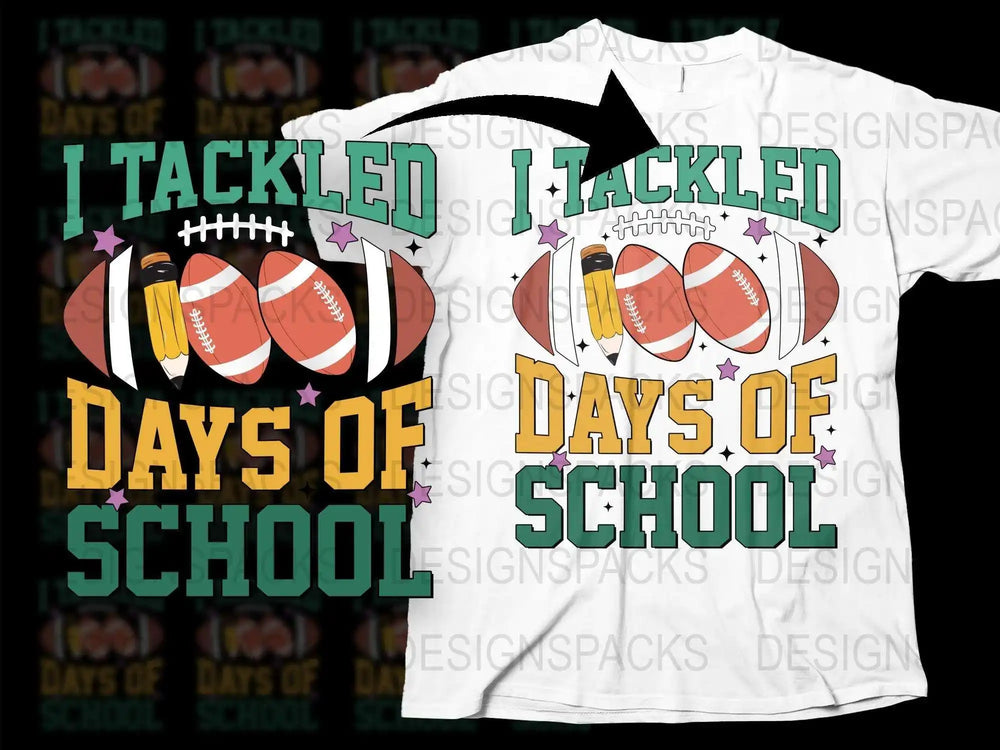 100th Day of School T-Shirt, Football Themed Kids Teacher Tee, Colorful School Celebration Shirt, Fun Educational Apparel