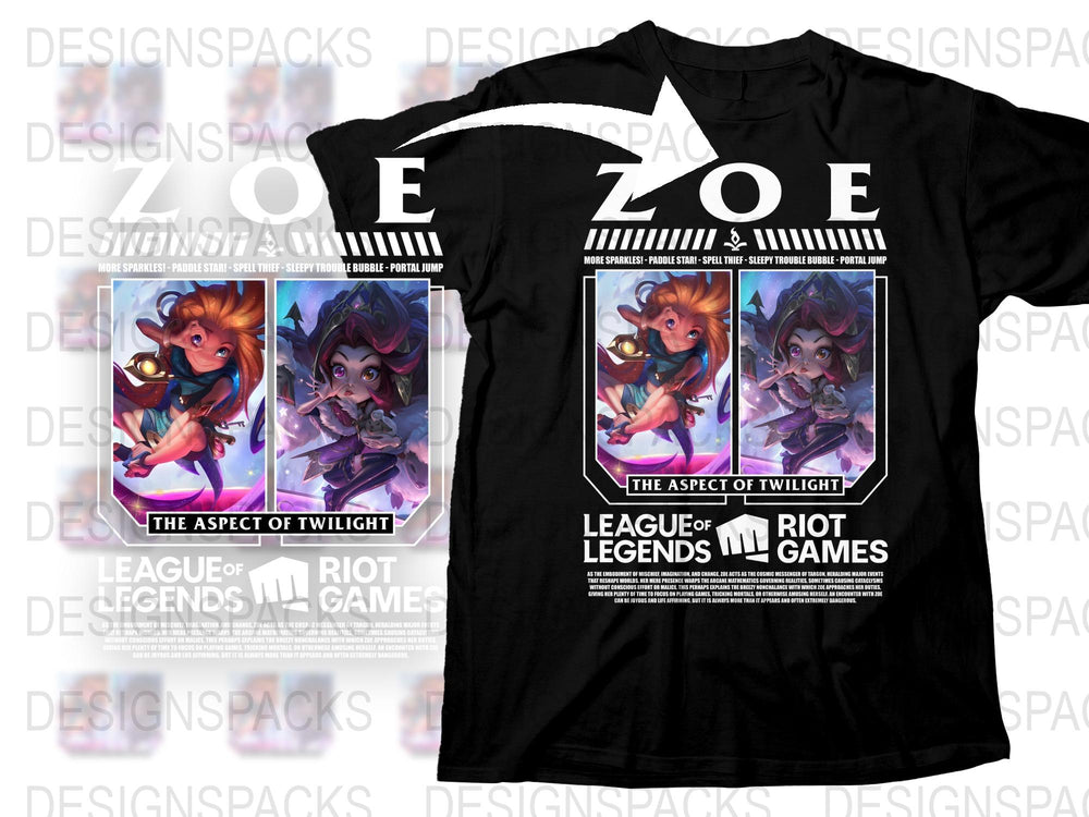 League of Legends Zoe T-Shirt, The Aspect of Twilight, Gaming Apparel, Riot Games Merchandise