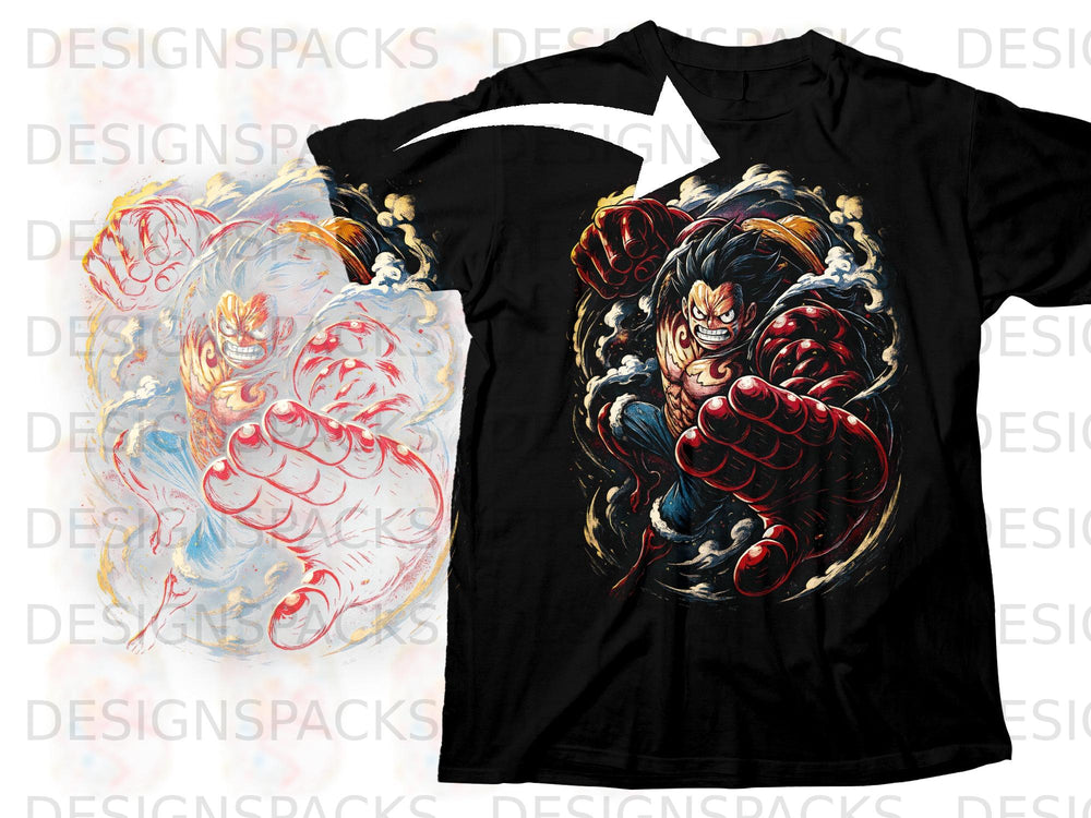 Black t-shirt featuring an anime character with large, red, clenched fists.