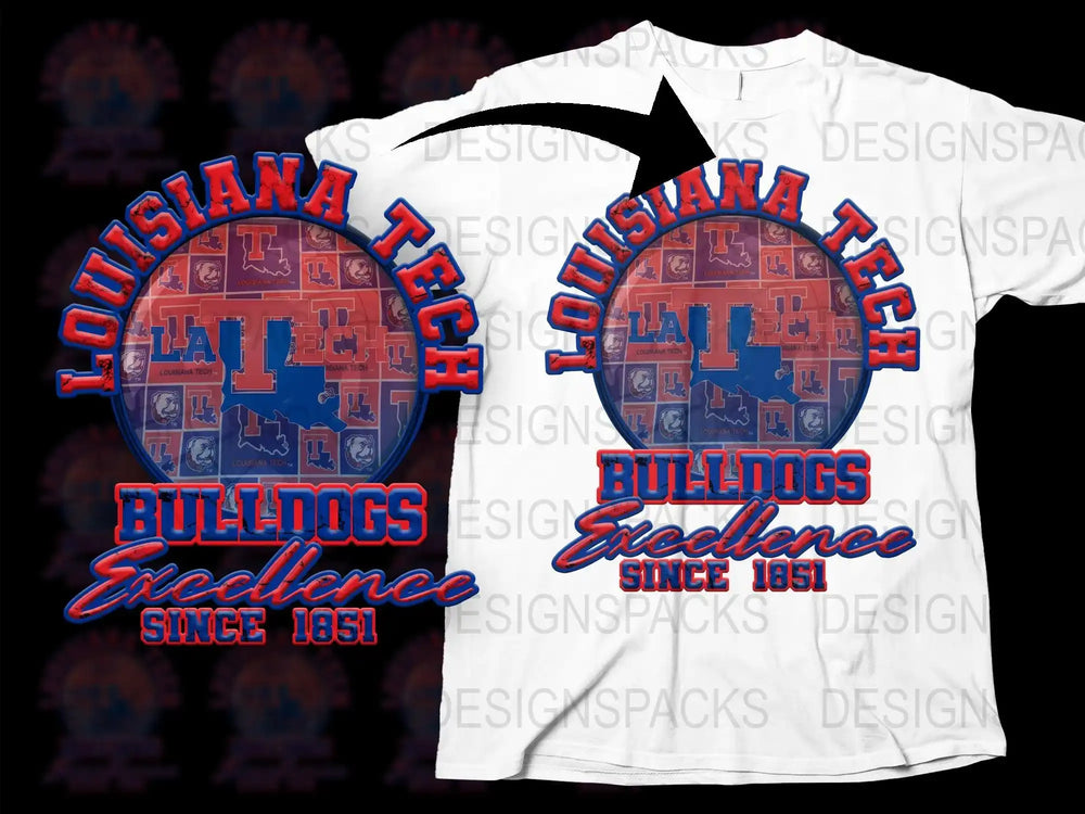 Louisiana Tech Bulldogs Excellence Since 1851 t-shirt design with state map and team logos