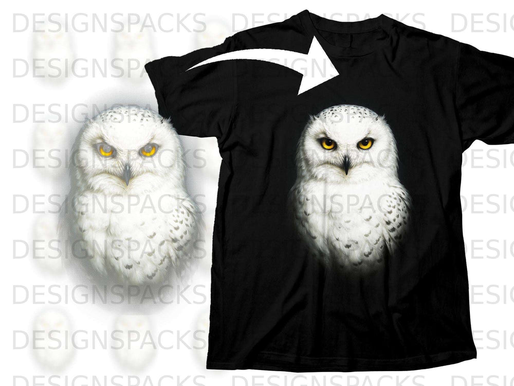 Black t-shirt with a graphic of a snowy owl's head.