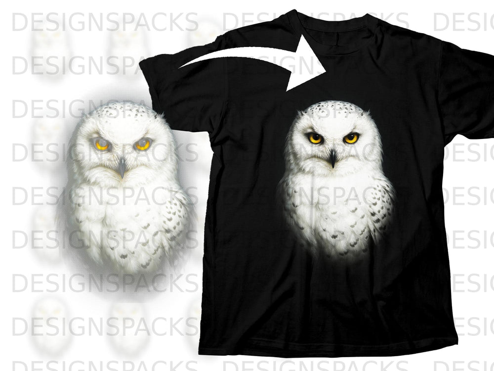 Black t-shirt with a graphic of a snowy owl's head.