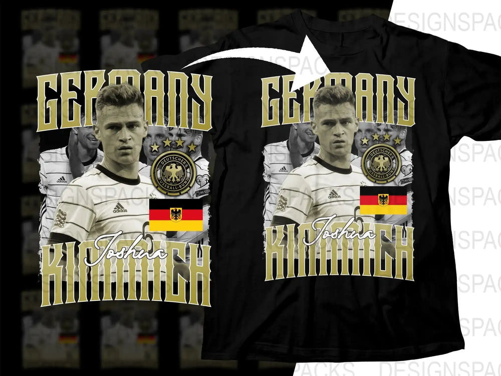 Germany soccer player Joshua Kimmich t-shirt design with DFB logo and flag, print-ready for DTG/DTF