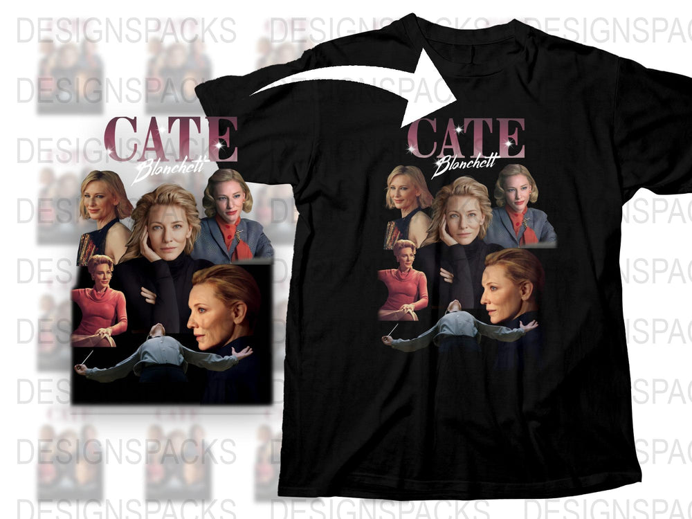 Cate Blanchett Fan T-Shirt, Collage of Movie Roles, Black Cotton Tee, Unisex Graphic Shirt