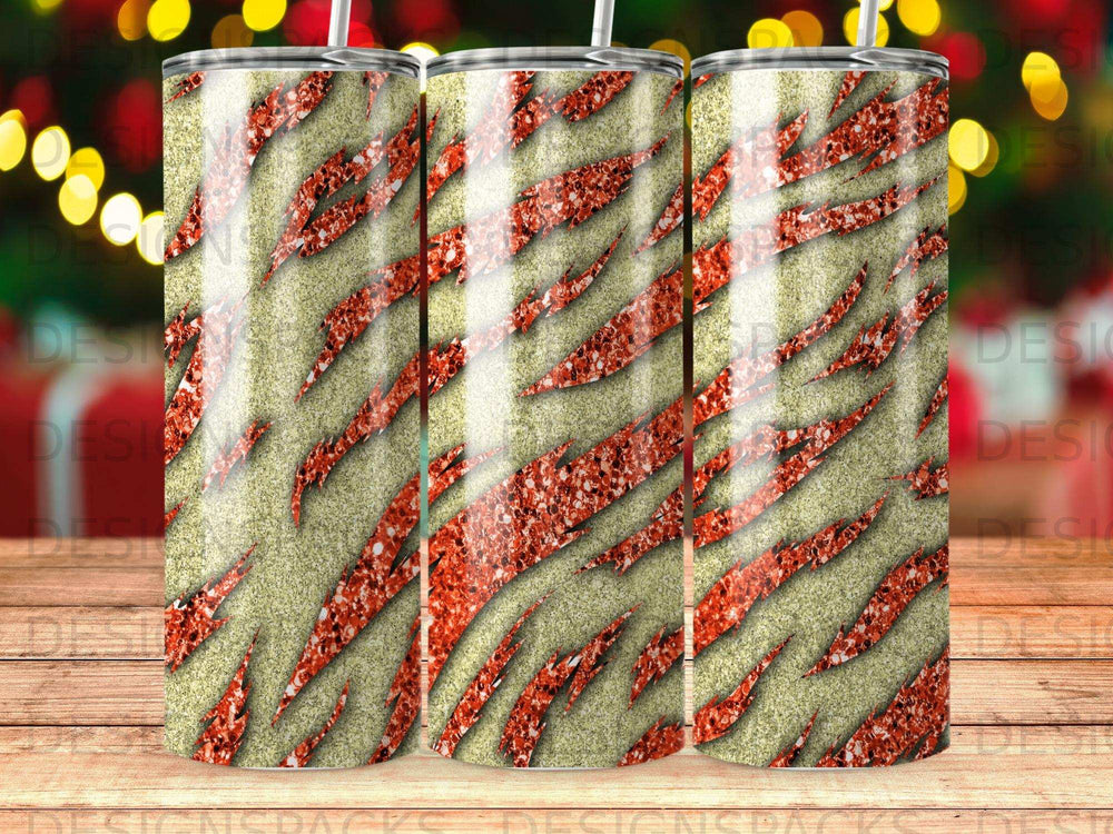 Sparkling glitter tiger stripes on a tan background tumbler.