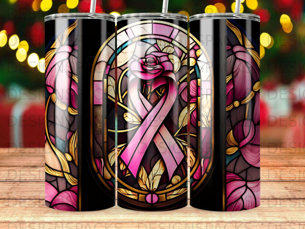 Stained Glass Rose & Ribbon Tumbler Digital Wrap Design