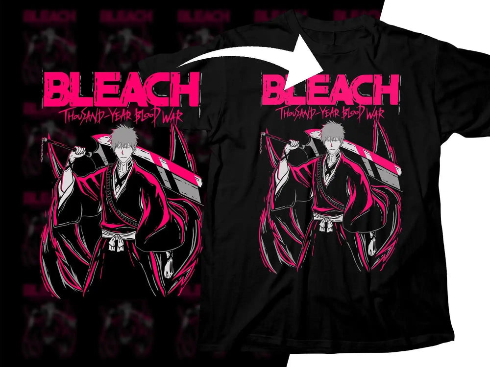 Bleach Thousand-Year Blood War anime t-shirt design with pink and black artwork