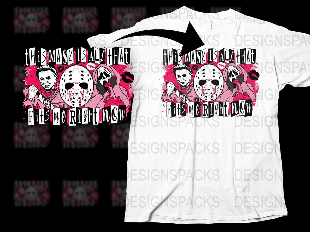 Horror Movie Themed T-Shirt, Jason Mask Graphic, Pink Splatter Design, Unisex Fashion Tee