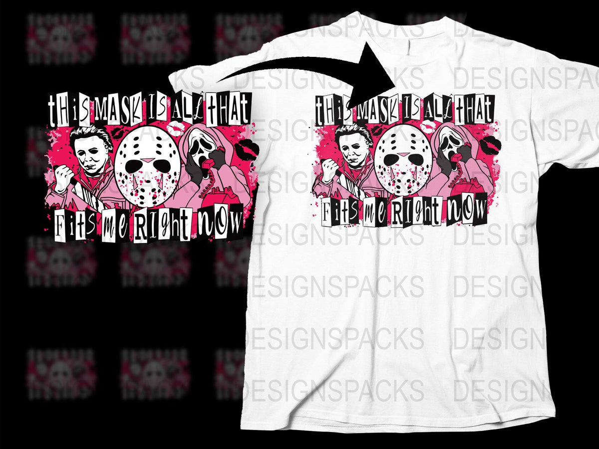 Horror Movie Themed T-Shirt, Jason Mask Graphic, Pink Splatter Design, Unisex Fashion Tee