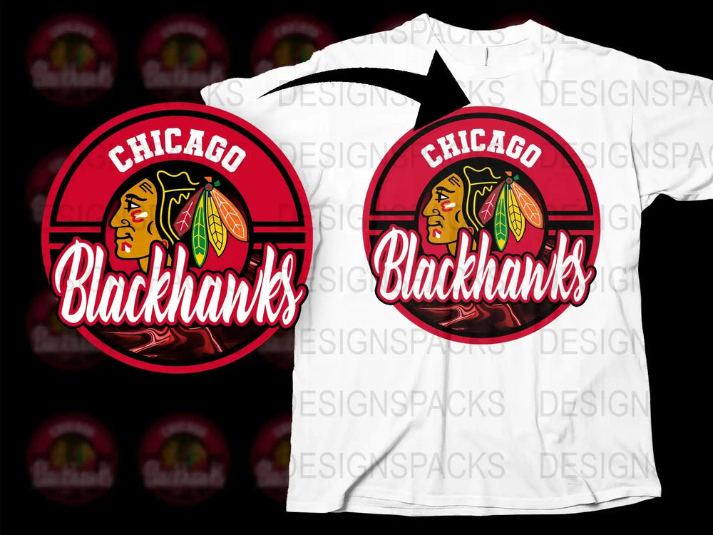 Chicago Blackhawks logo design on white t-shirt, print-ready sports graphic