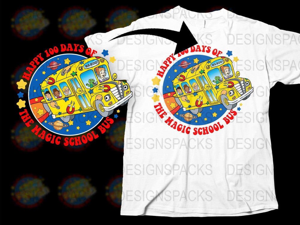 Happy 100 Days of School Magic School Bus T-Shirt, Colorful Kids Tee, Educational Fun Shirt