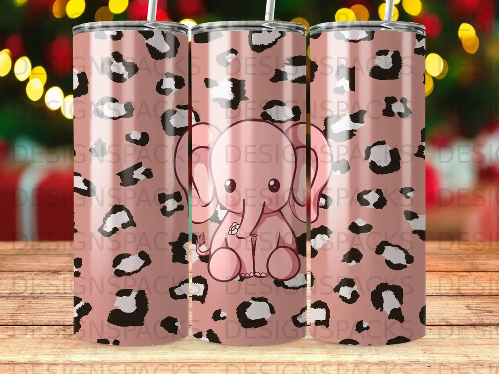 Adorable Pink Elephant Leopard Pattern Tumbler product type
