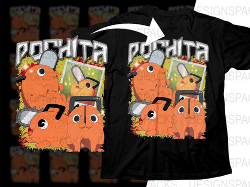 Pochita Chainsaw Anime T-Shirt Design, Print-Ready DTF DTG SVG Bundle