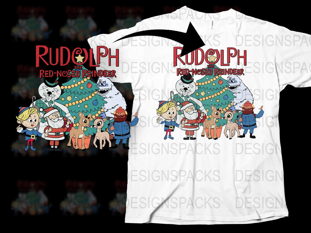 Rudolph Red-Nosed Reindeer Christmas T-Shirt, Holiday Family Matching Tees, Festive Kids and Adult Apparel
